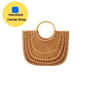 Merchant Center Shop Tan Woven Top Handle Tote Bag – Adult Female, Handwoven Straw, Circular Handles, Breezy & Stylish (USA)
